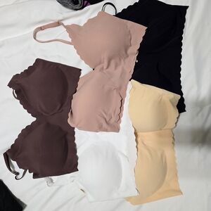 Seamless Scalloped Edge Bralette Set - Black, Brown, Cream, White